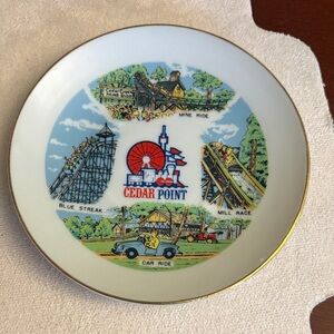 Cedar Point Souvenir Decorative Plate - White with Colorful Park Scenes